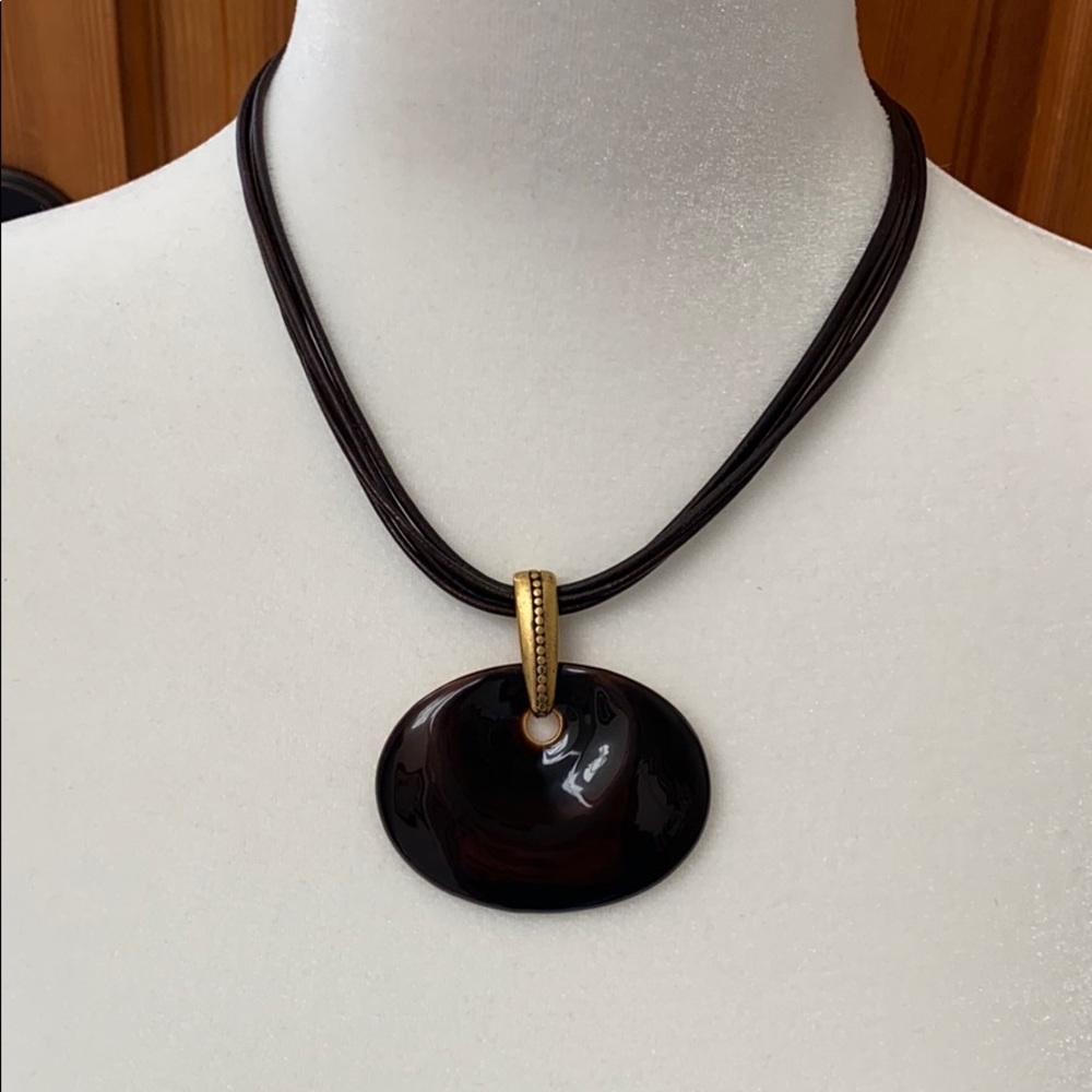 Brown leather cord necklace
